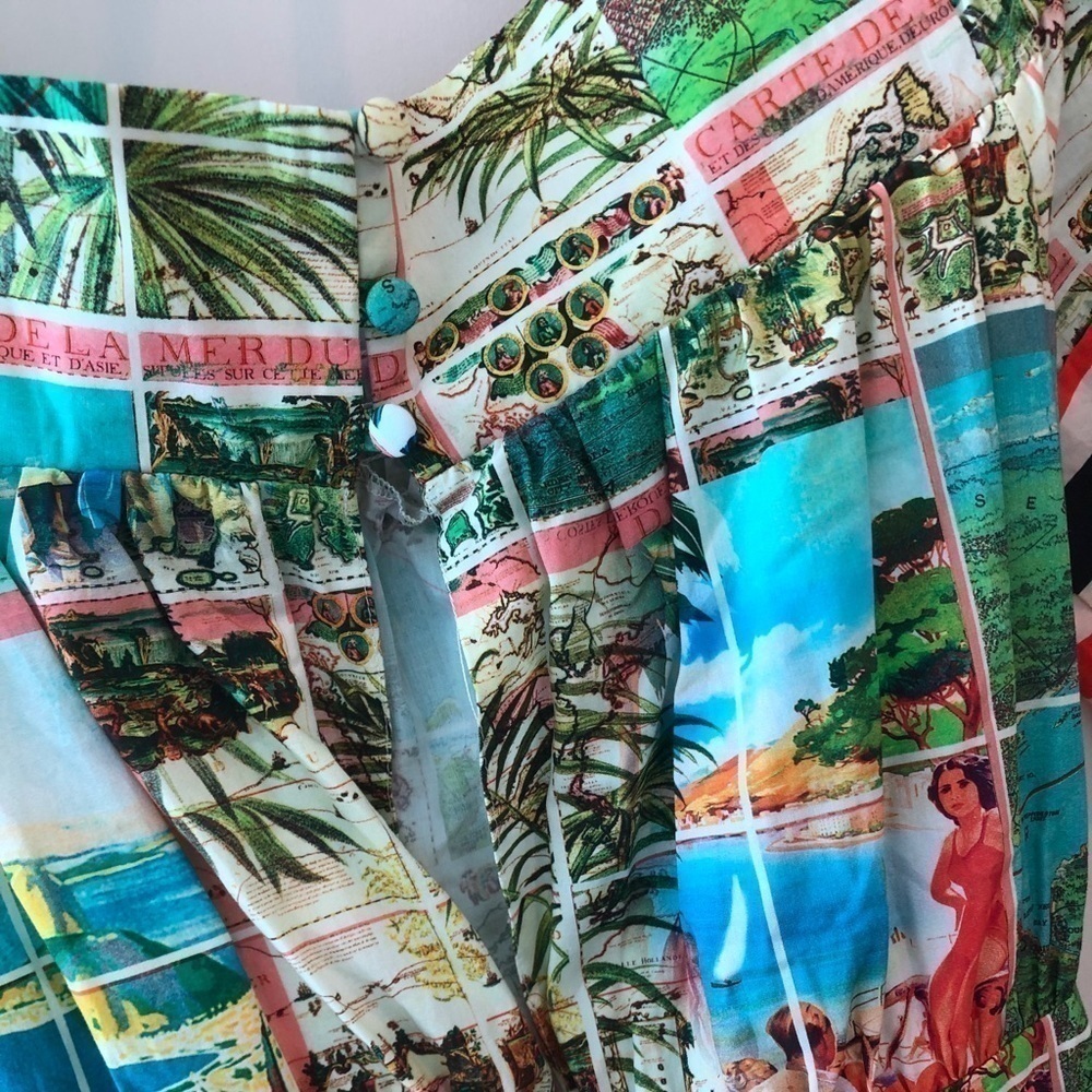 ASOS Off Shoulder Dress In Postcard And Stripe Print - Picture 6 of 16